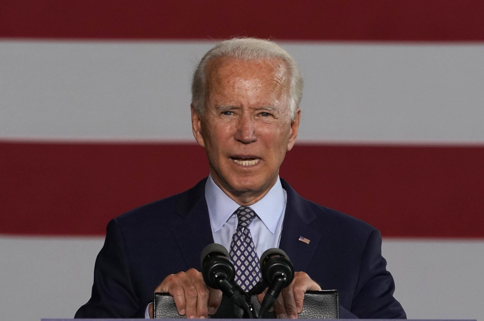 Democratic nominee for president Joe Biden gives a speech to workers after touring McGregor Industries in Dunmore, Pennsylvania, U.S., on July 9, 2020. (AFP Photo)