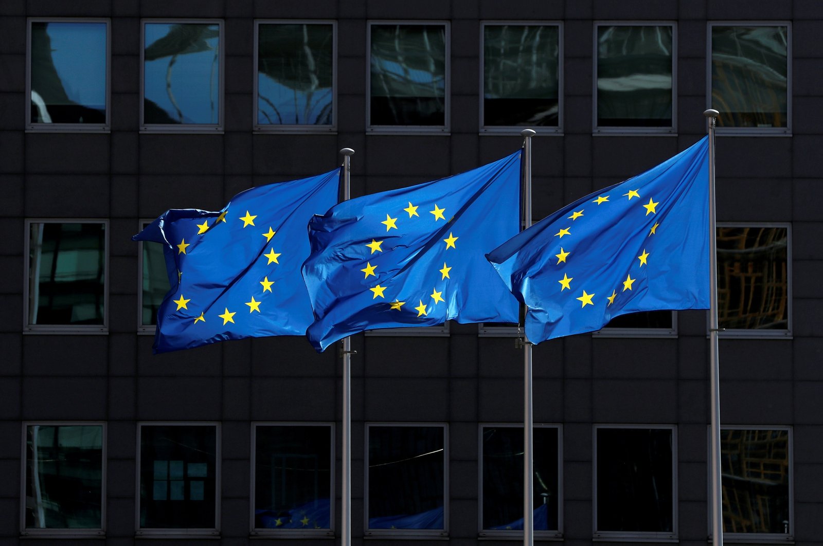 European Union flags flutter outside the European Commission headquarters in Brussels, Belgium, Aug. 21, 2020. (Reuters Photo)