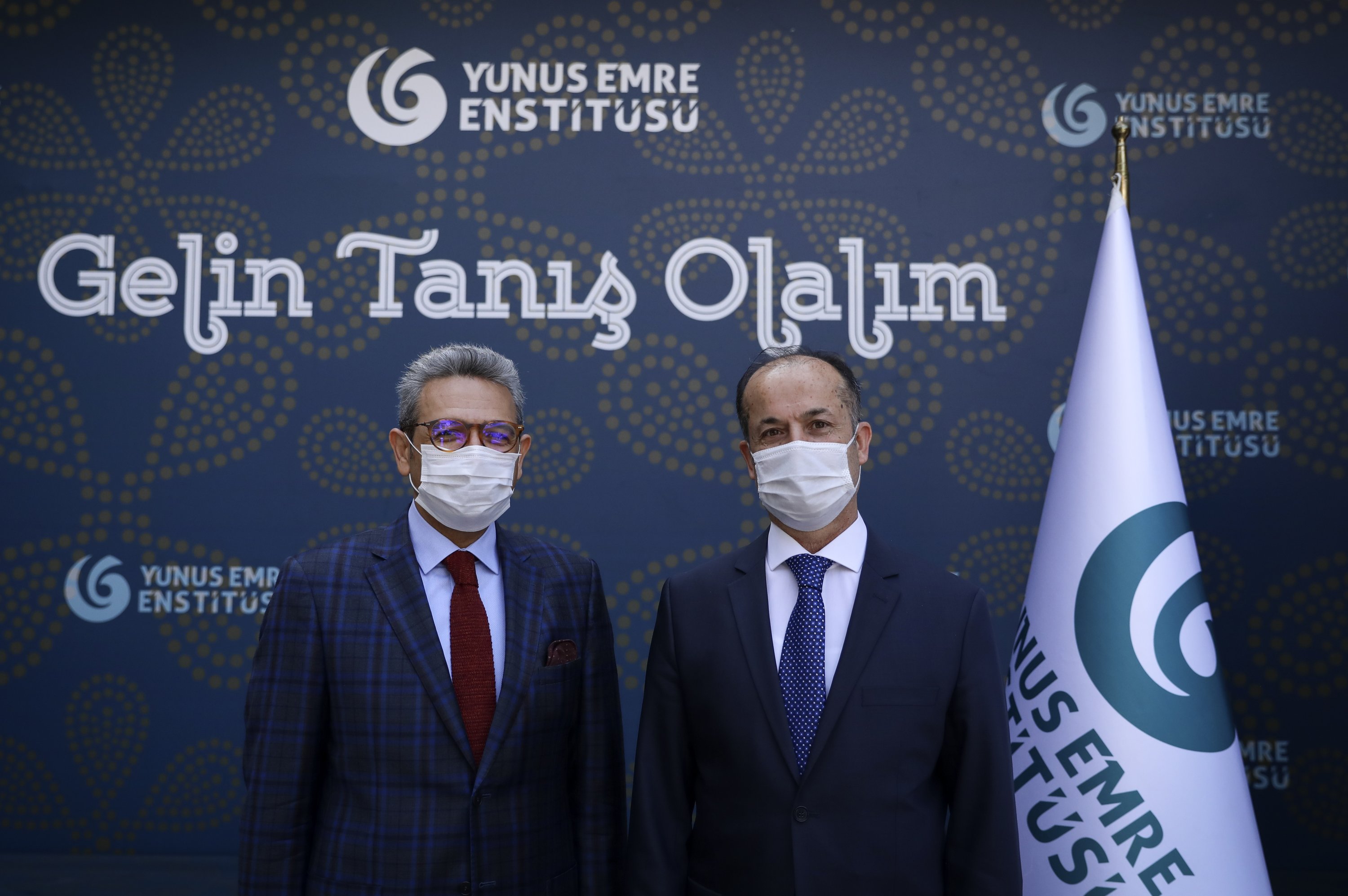 General Director of Fine Arts Murat Salim Tokaç (L) and YEE President Şeref Ateş at a press meeting, capital Ankara, Turkey, Oct. 6, 2020. (AA PHOTO)
