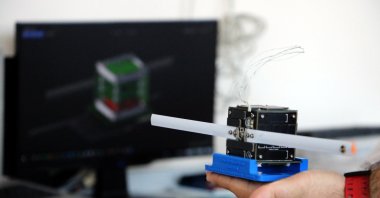 The Grizu-263A PocketQube satellite developed by the team at Bülent Ecevit University, Zonguldak, Turkey, Oct. 7, 2020. (DHA Photo)