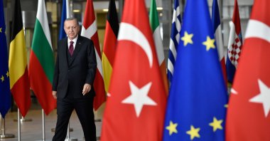 President Recep Tayyip Erdoğan arrives before a meeting with European Commission President Charles Michel, at the EU headquarters in Brussels, Belgium, March 9, 2020. (AFP Photo)