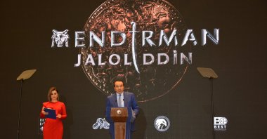 Uzbekistan Culture Minister Azadbek Nazarbekov speaks during the premiere of Jalal al-Din Khwarazmshah, Tashkenti Oct. 4, 2020. (AA Photo)