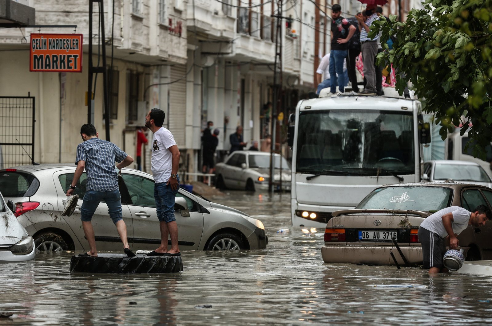 A view of a flooded street in Istanbul's Esenyurt district, Turkey, June 23, 2020. (DHA Photo)