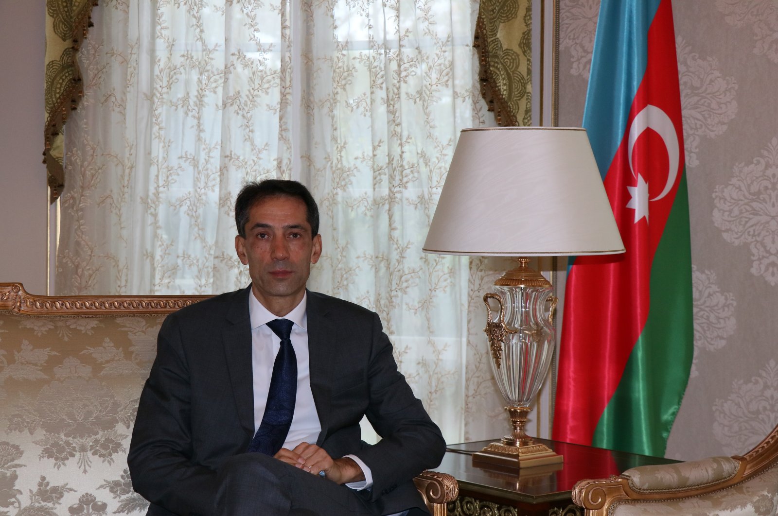 Azerbaijan's Ambassador to France Rahman Mustafayev in Paris, on Oct. 7, 2020 (AA Photo) 