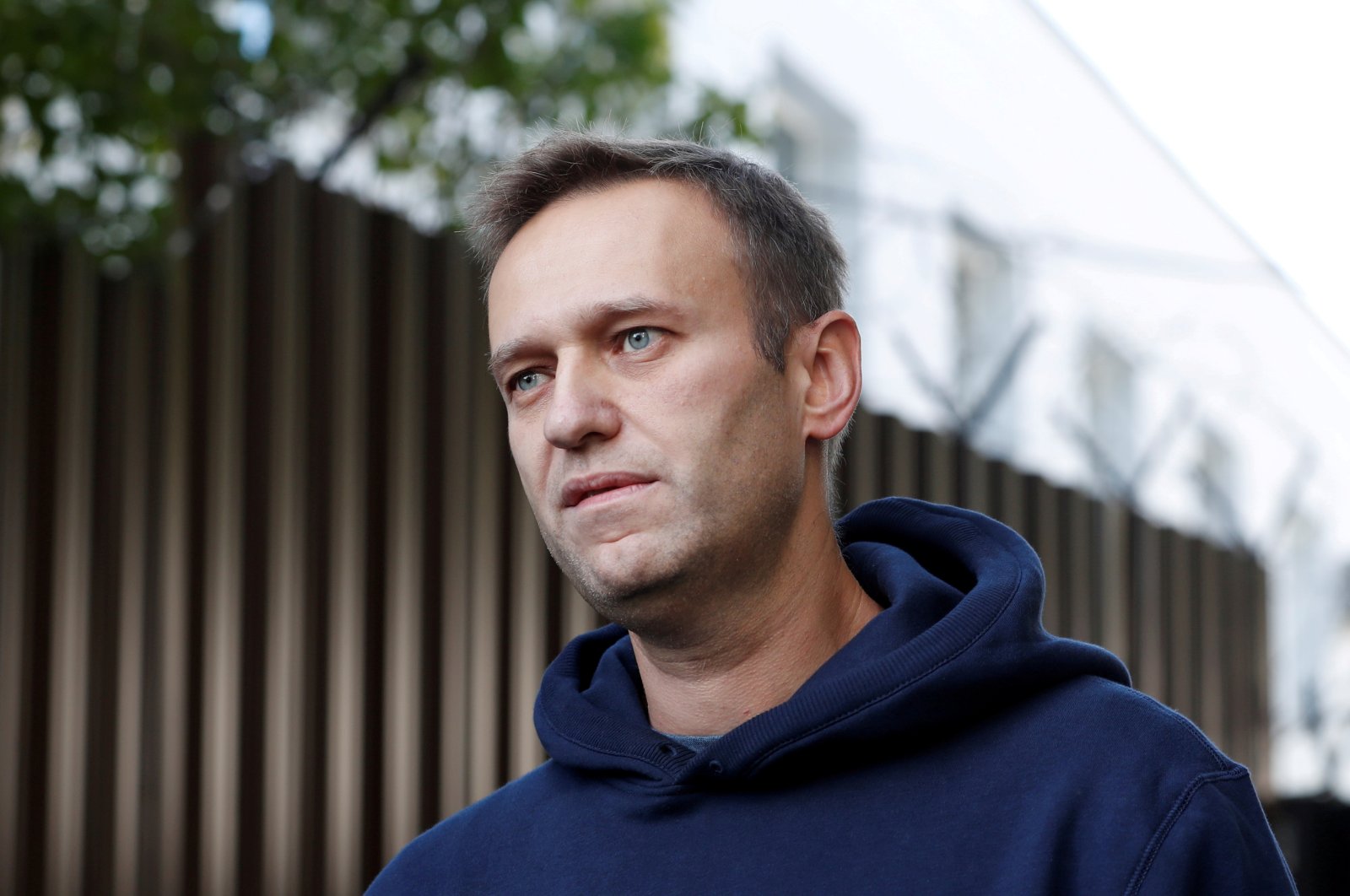Russian opposition leader Alexei Navalny speaks with journalists after he was released from a detention centre in Moscow, Aug. 23, 2019. (REUTERS)