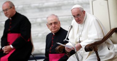 Pope Francis speaks during his weekly general audience at Aula Paolo VI at the Vatican, Oct. 7, 2020. (Reuters Photo)