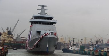 Cadet Training Ship built by Anadolu Shipyard for Qatar Naval Forces seen in Tuzla, Istanbul, Turkey, Oct. 8, 2020. (DHA Photo)