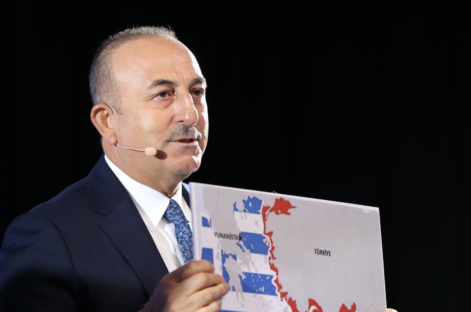Foreign Minister Mevlüt Çavuşoğlu shows the so-called Seville Map, in which small Greek islands near the Turkish shore are seen as having huge continental shelves, while he speaks during the Bratislava Global Security Forum in Bratislava, Slovakia, Oct. 8, 2020. (AA Photo)

Foreign Minister Mevlüt Çavuşoğlu shows the so-called Seville Map, in which small Greek islands near the Turkish shore are seen as having huge continental shelves, while he speaks during the Bratislava Global Security Forum in Bratislava, Slovakia, Oct. 8, 2020. (AA Photo)