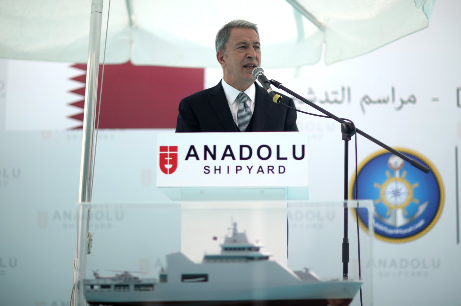 Defense Minister Hulusi Akar speaks at an event in Istanbul, Turkey, Oct. 8, 2020. (AA Photo)
