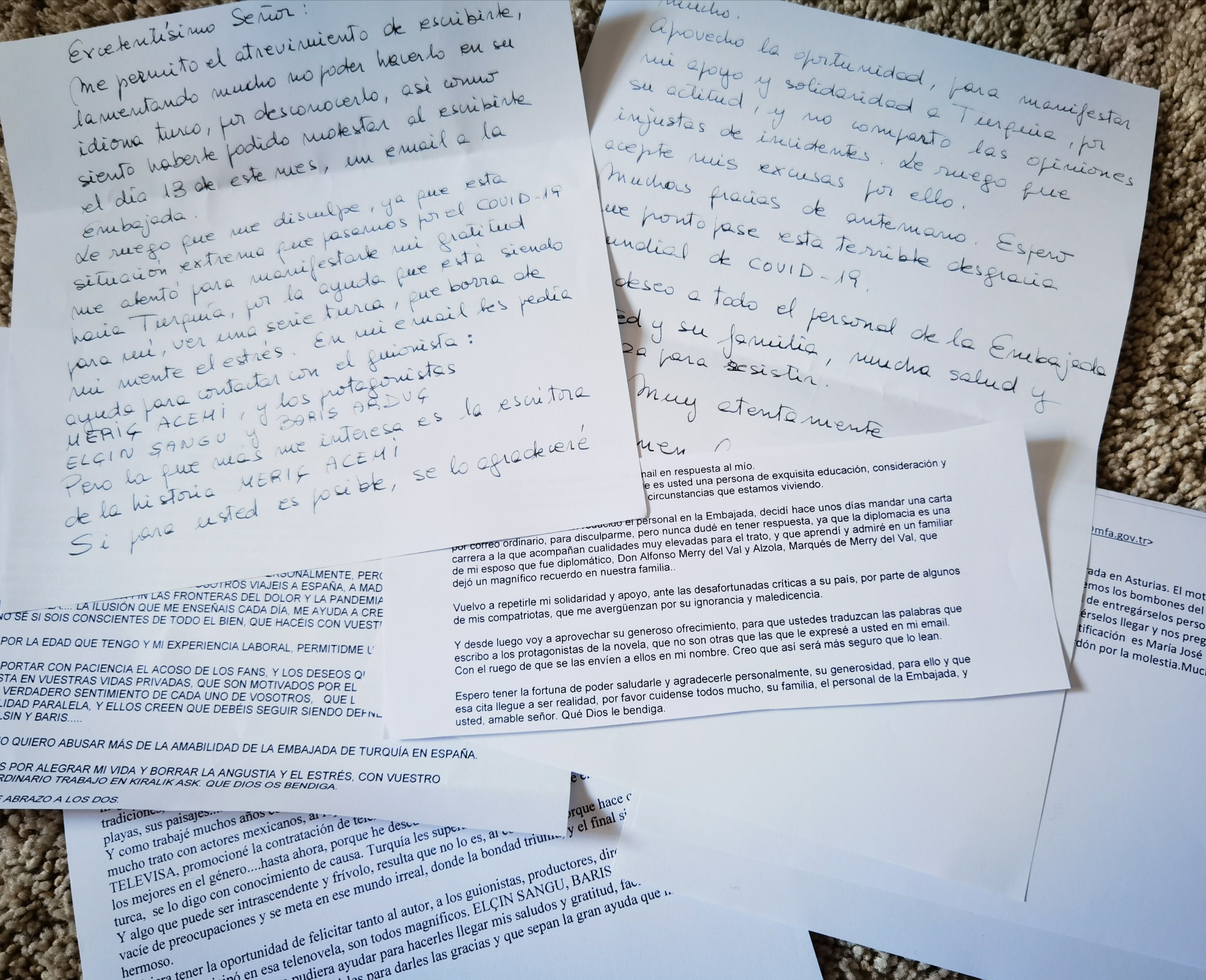 Some of the letters received by the Turkish Embassy in Madrid by Spanish TV series lovers are seen in this photo, Oct. 8, 2020. (AA Photo)