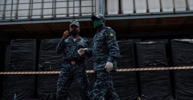 Police officers guard ballot boxes in a warehouse of the National Election Board of Ethiopia (NEBE), in Addis Ababa, Ethiopia, Oct. 2, 2020. (AFP Photo)