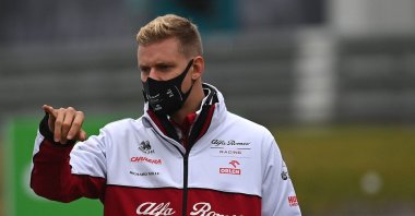 Alfa Romeo driver Mick Schumacher inspects the circuit ahead of F1 Eifel Grand Prix, in Nurburg, Germany, Oct. 8, 2020. (AFP Photo)