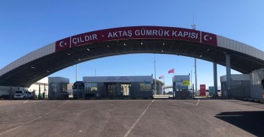 Aktaş Border Gate shut down amid Turkish vehicles faced harassment from Armenian locals across the border in Georgia, Oct.9, 2020. (IHA)