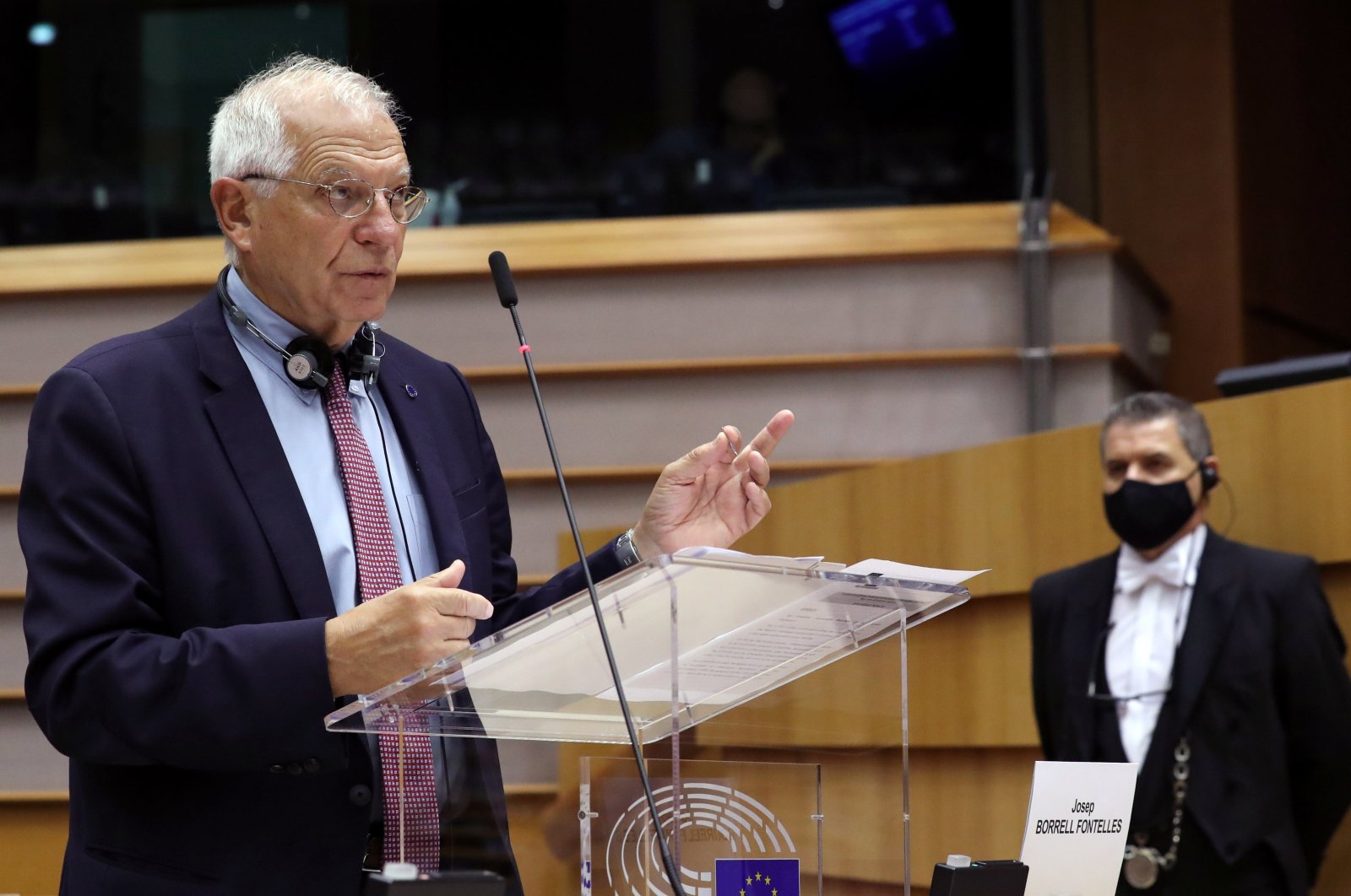 EU foreign policy chief Josep Borrell attends a plenary session of the European Parliament in Brussels, Belgium on Oct. 7, 2020. (Reuters Photo)