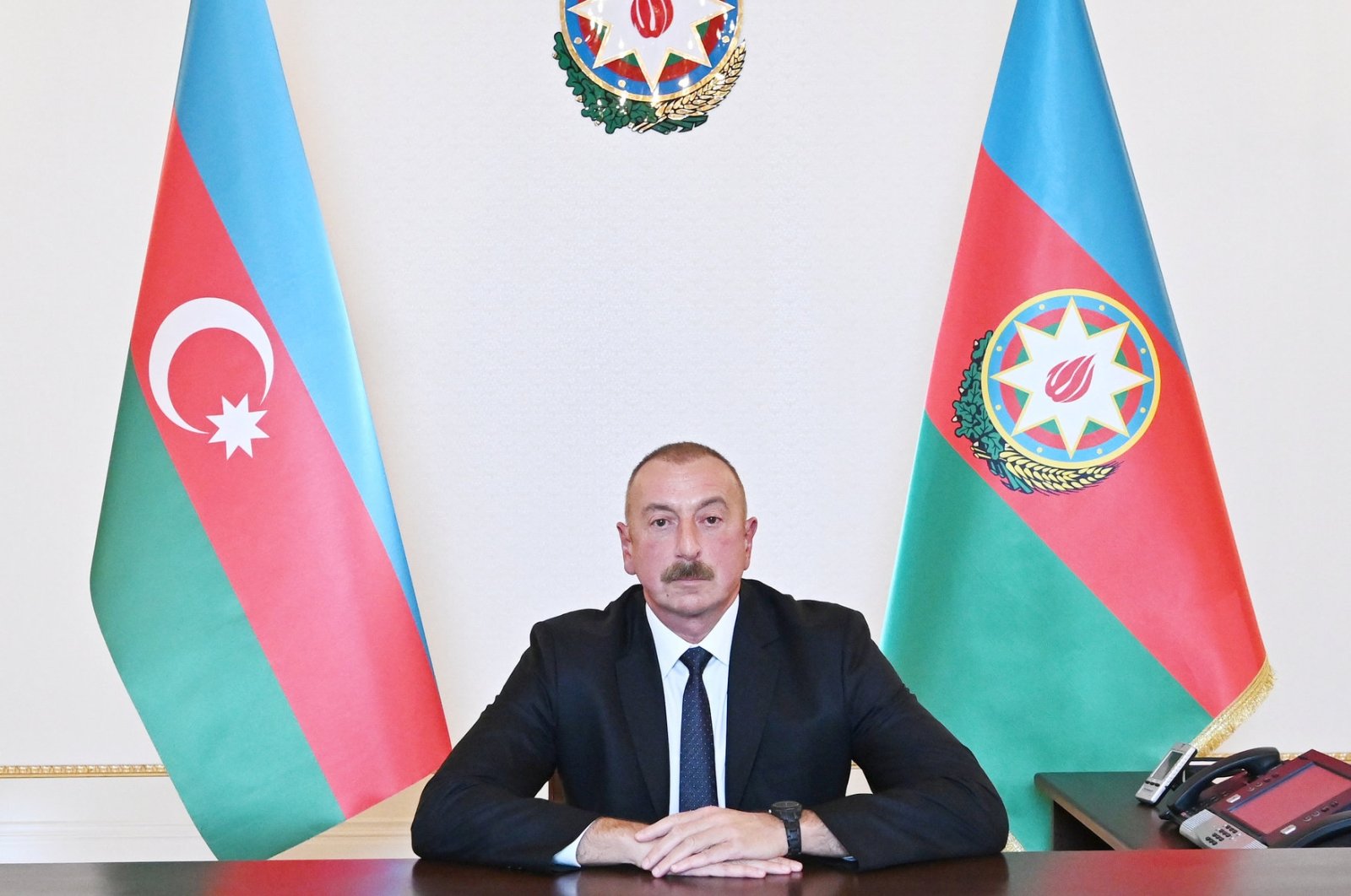 Azerbaijan's President Ilham Aliyev is pictured during an address to the nation in Baku, Azerbaijan Oct. 4, 2020. (REUTERS)