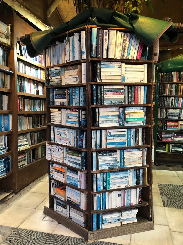 The bookcases in the Fethiye bookstore are packed to the brim with selections from various languages. (Photo by Matt Hanson)