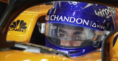 Fernando Alonso sits in his car during a Formula 1 practice session, in Austin, Texas, Oct. 19, 2018. (AP Photo)