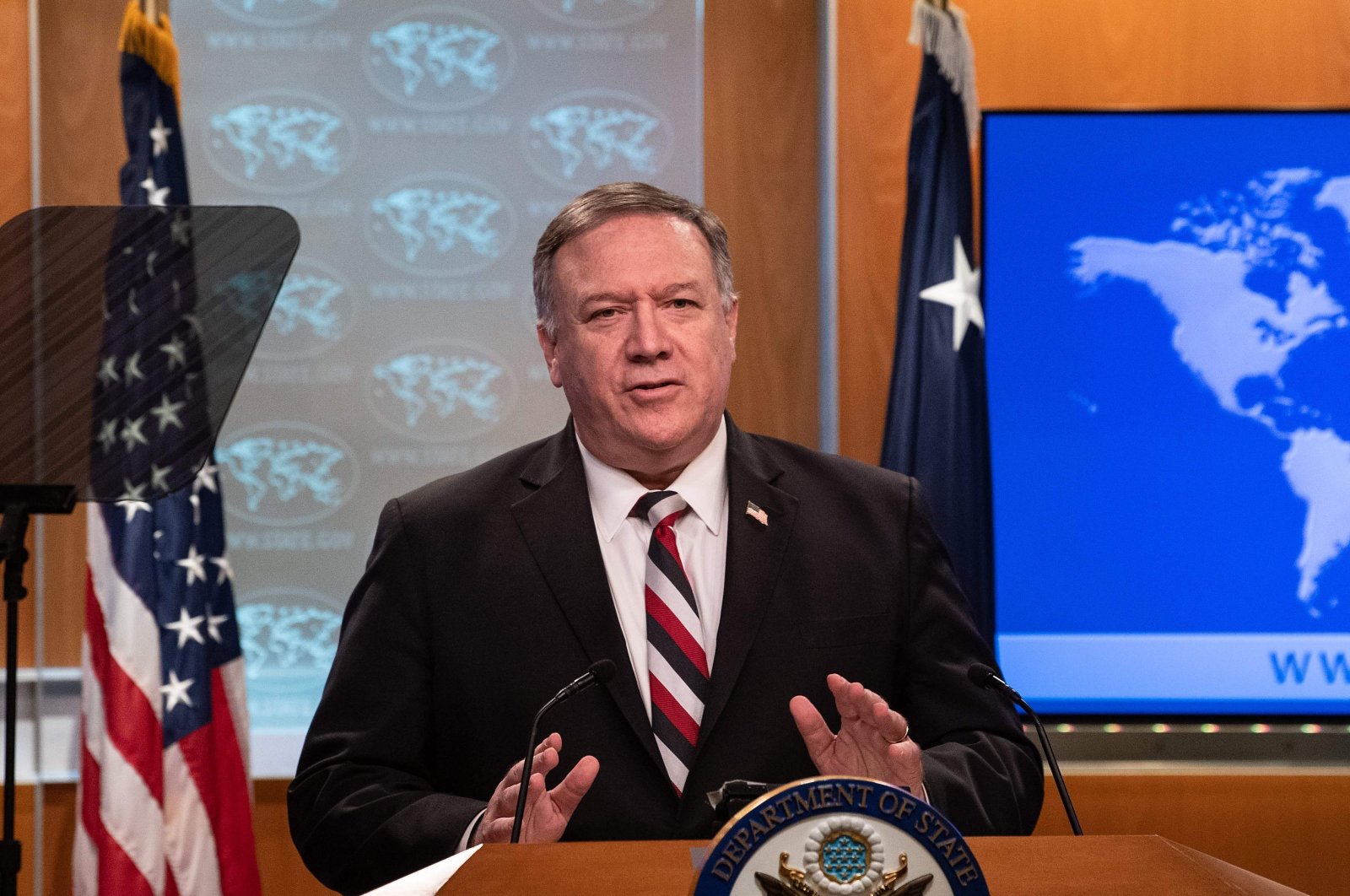 U.S. Secretary of State Mike Pompeo speaks at a press conference at the State Department in Washington, Mar. 17, 2020. (AFP Photo)