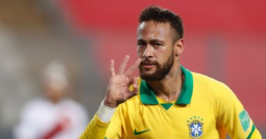 Neymar celebrates after scoring against Peru, in Lima, Peru, Oct. 13, 2020. (AFP Photo) 