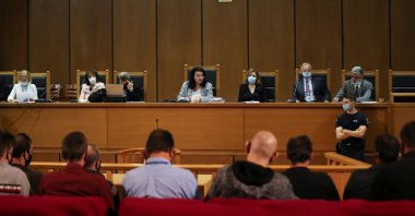 Presiding Judge Maria Lepenioti announces the sentences during the trial of leaders and members of the Golden Dawn far-right party that was declared a criminal organization by a court, in Athens, Greece, Oct. 14, 2020. (Reuters Photo)