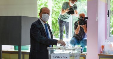 Turkish Cypriot Prime Minister Ersin Tatar casts his vote at a polling station in the northern part of Nicosia (Lefkoşa) during the presidential election, Oct. 11, 2020. (AFP Photo)