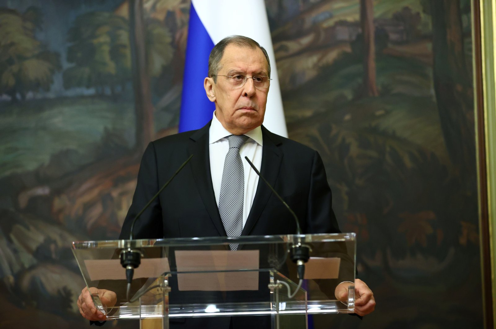 Russian Foreign Minister Sergey Lavrov attends a news conference with his Armenian counterpart Zohrab Mnatsakanyan in Moscow, Russia, Oct. 12, 2020. (Reuters Photo)