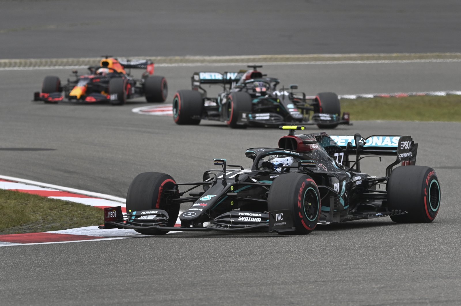 Mercedes driver Valtteri Bottas steers during the German Grand Prix, in Nurburg, Germany, Oct. 11, 2020. (AP Photo)