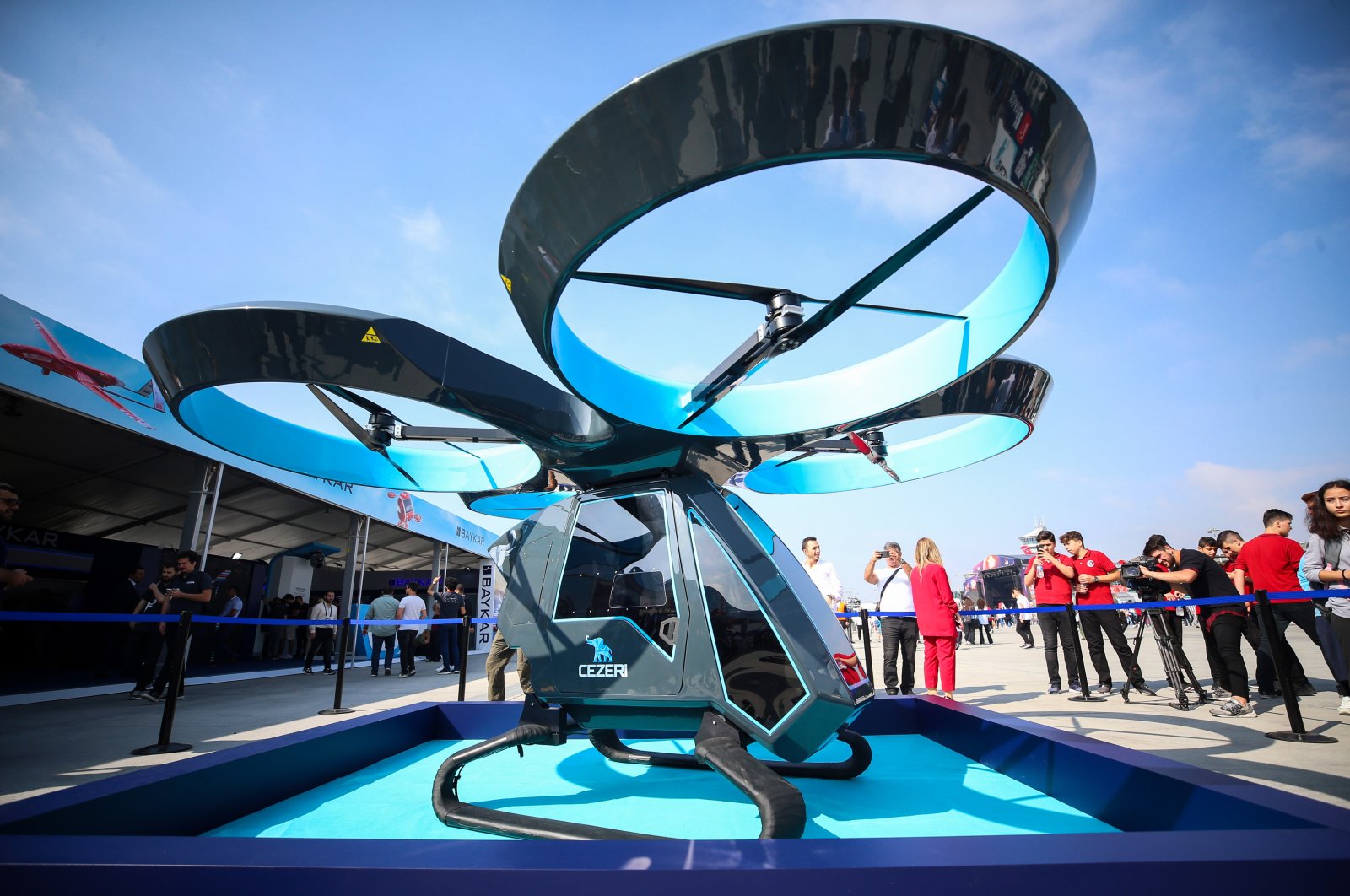 The prototype of Turkey's first flying car, Cezeri, at Teknofest in Istanbul, Turkey, Oct. 7, 2019. (AA Photo)