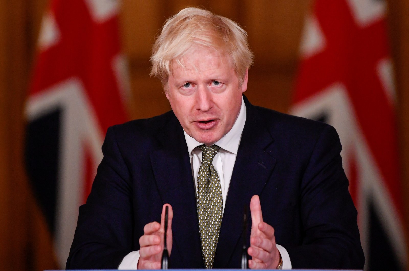 British Prime Minister Boris Johnson speaks at a virtual news conference on the coronavirus in London, Britain, Oct. 12, 2020. (Reuters Photo)