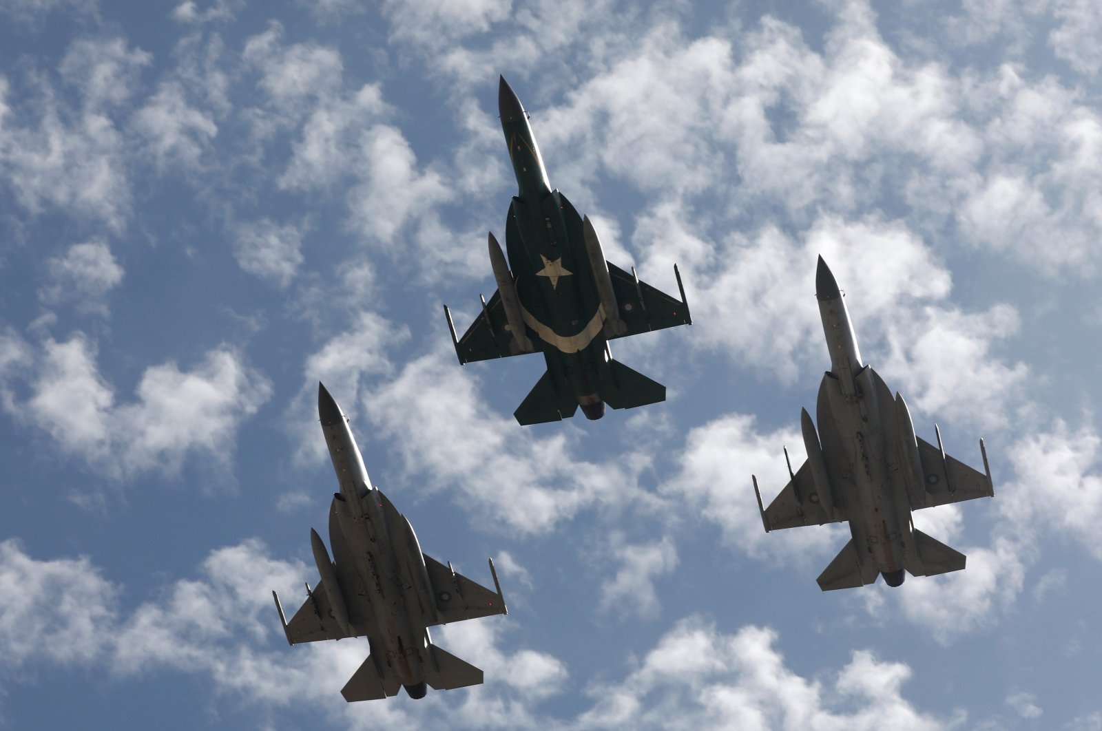 Pakistan Air Force (PAF) JF-17 Thunder jets perform to commemorate Pakistan Air Force's 'Operation Swift Retort', following the shot down of Indian military aircrafts on February 27, 2019 in Kashmir, during an air show in Karachi, Pakistan February 27, 2020. (Reuters Photo)