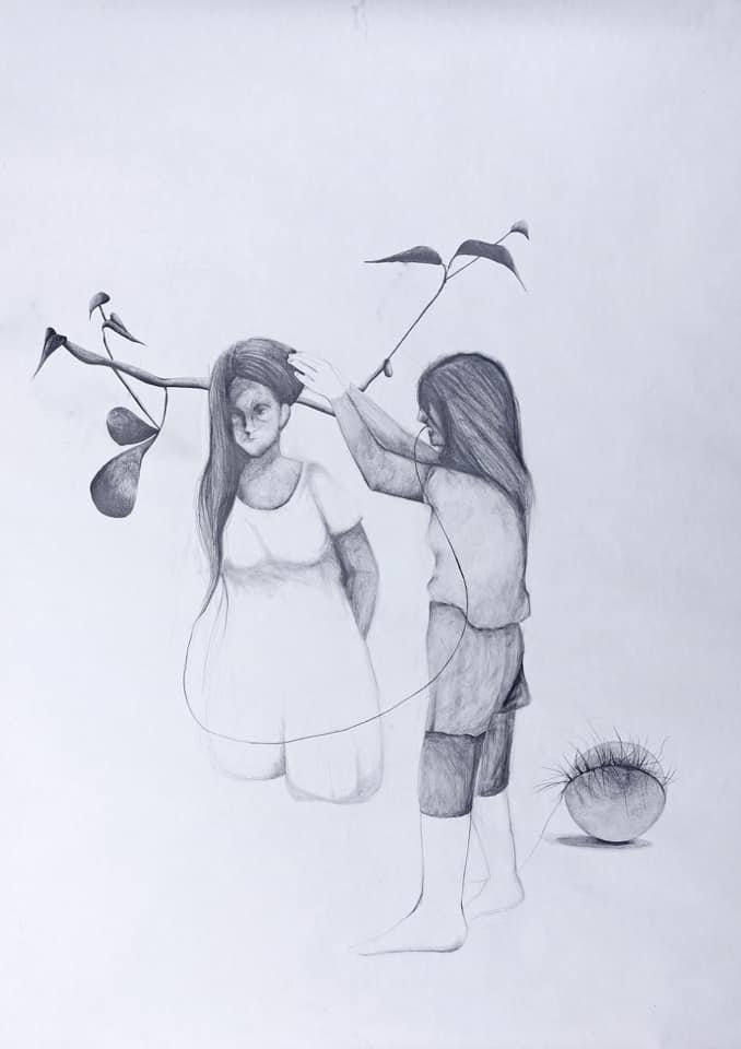 A piece from the 'Journey' section, pencil on paper, 150 by 100 centimeters.
