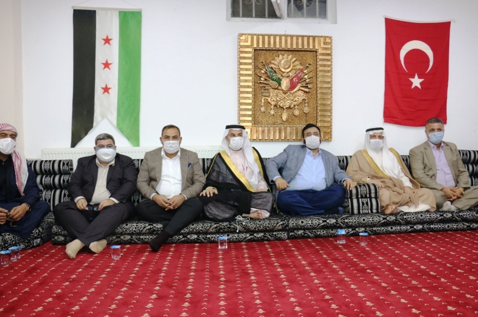 Syrian tribal leaders sit in a meeting organized to express support for Azerbaijan while condemning Armenia's cooperation with YPG/PKK, Oct.19, 2020. (IHA)