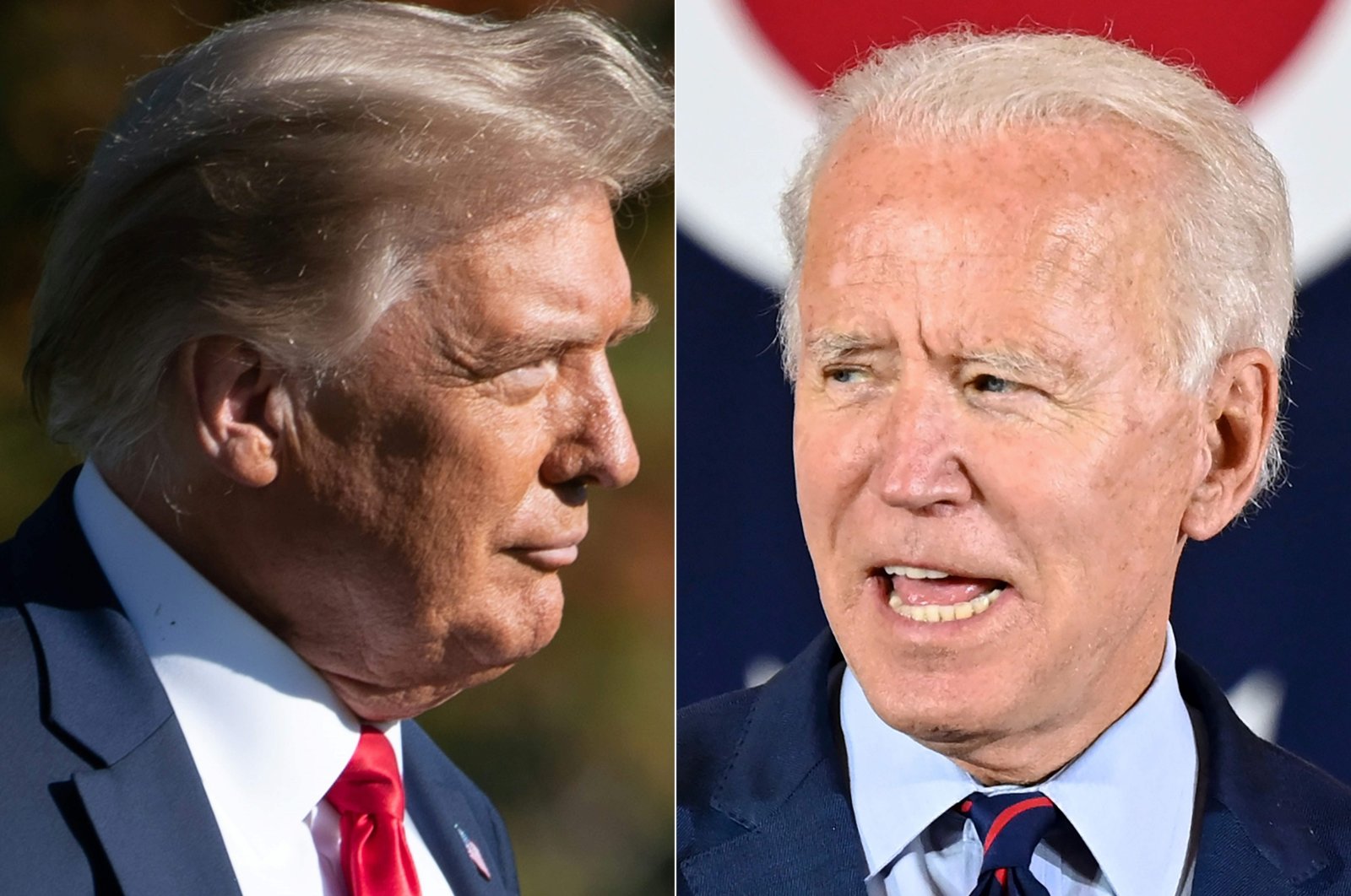 This combination of file photos created on October 15, 2020 shows US President Donald Trump(L) in Washington, DC, on October 14, 2020, and Democratic presidential candidate Joe Biden in Cincinnati, Ohio, on October 12, 2020. (AFP Photo)