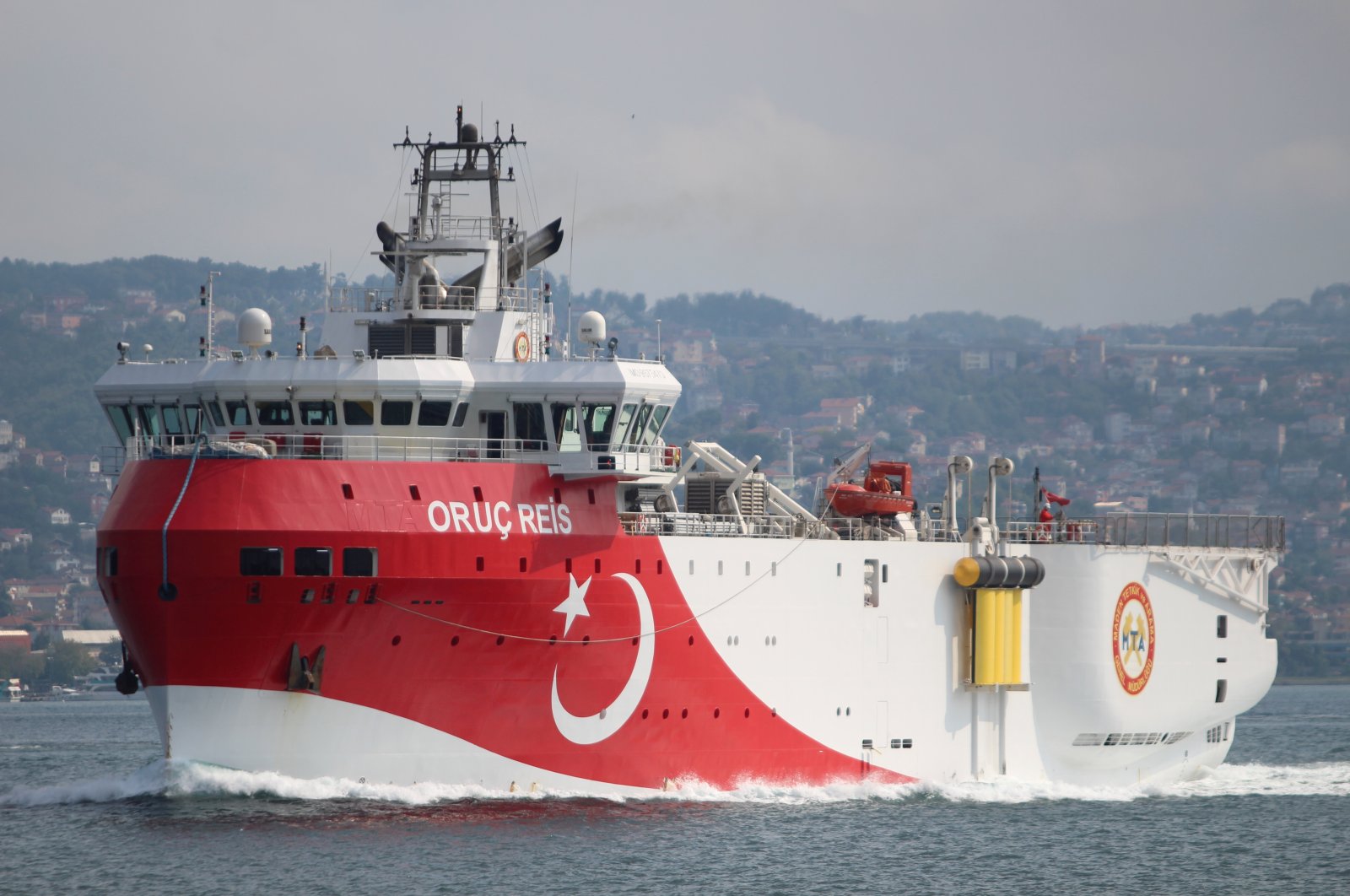 Turkish seismic research vessel Oruç Reis sails in the Bosporus, Istanbul, Turkey, Oct. 3, 2018. (REUTERS Photo)