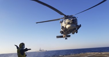 In this photo provided by the Greek National Defense Ministry, a helicopter takes part in a Greek-U.S. military exercise south of the island of Crete, on Aug. 24, 2020. (AP File Photo)