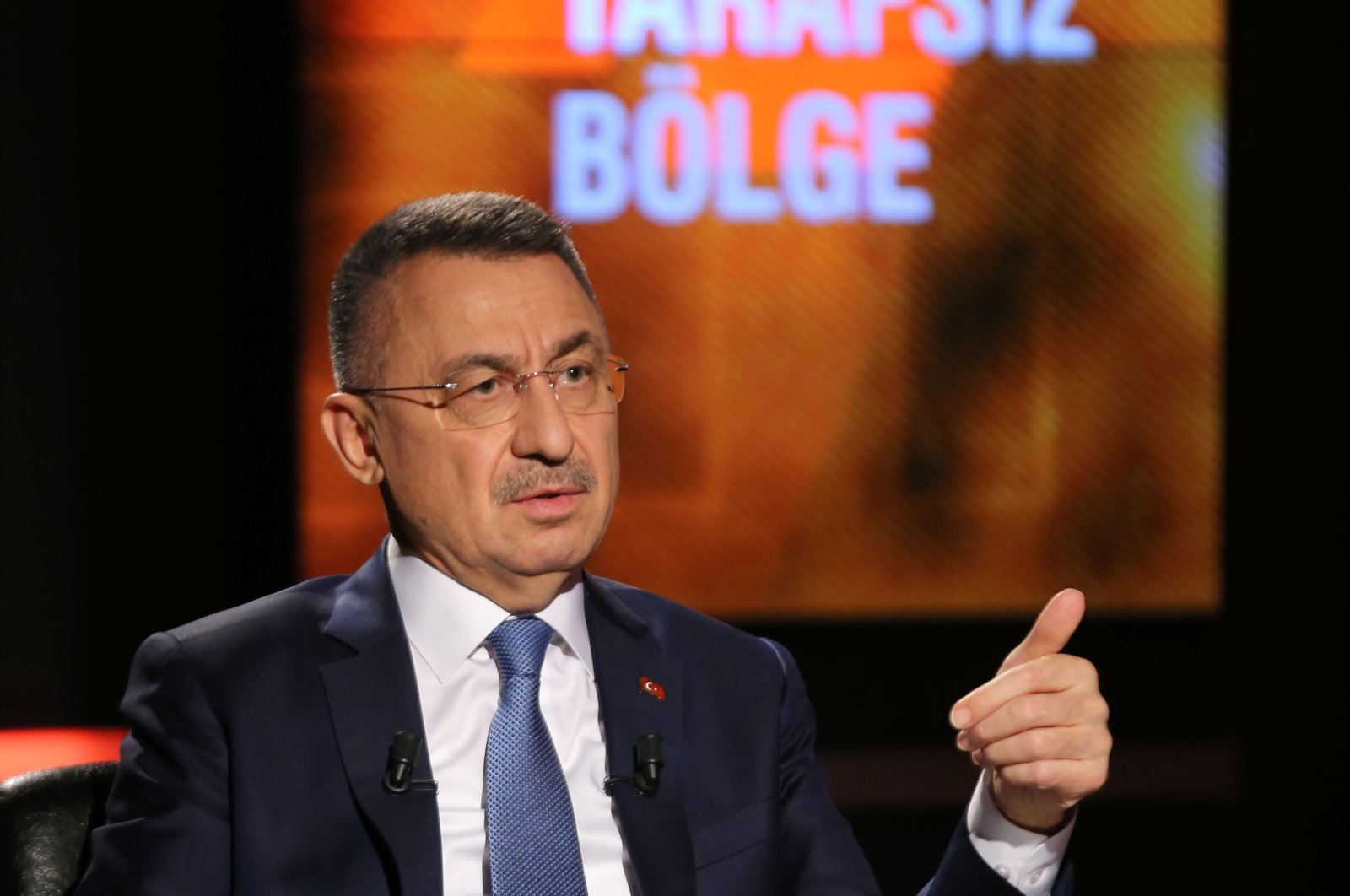 Vice President Fuat Oktay speaks during the CNN Türk broadcast in Ankara, Turkey, Oct. 21, 2020 (AA Photo)