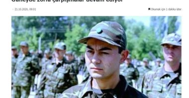 The Public Radio of Armenia's official website used photos of famous Turkish pop singer Serdar Ortaç in a military uniform while reporting on the casualties suffered by the Azerbaijani army, Oct. 22, 2020. (İHA Photo)