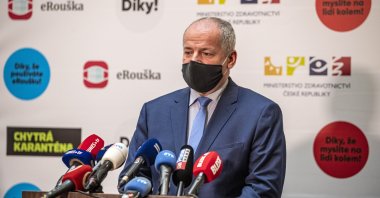 Czech Health Minister Roman Prymula speaks to media during a press conference in Prague, Czech Republic, Oct. 23, 2020. (EPA Photo)