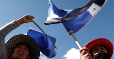 Supporters of the Movement to Socialism party (MAS) attend a rally a day after the nationwide election in El Alto, Bolivia, Oct. 19, 2020. (Reuters Photo)