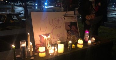 People hold a candlelight vigil in memory of Joyce Echaquan near Joliette Hospital, near Montreal, Quebec, Sept. 29, 2020. (AFP Photo)