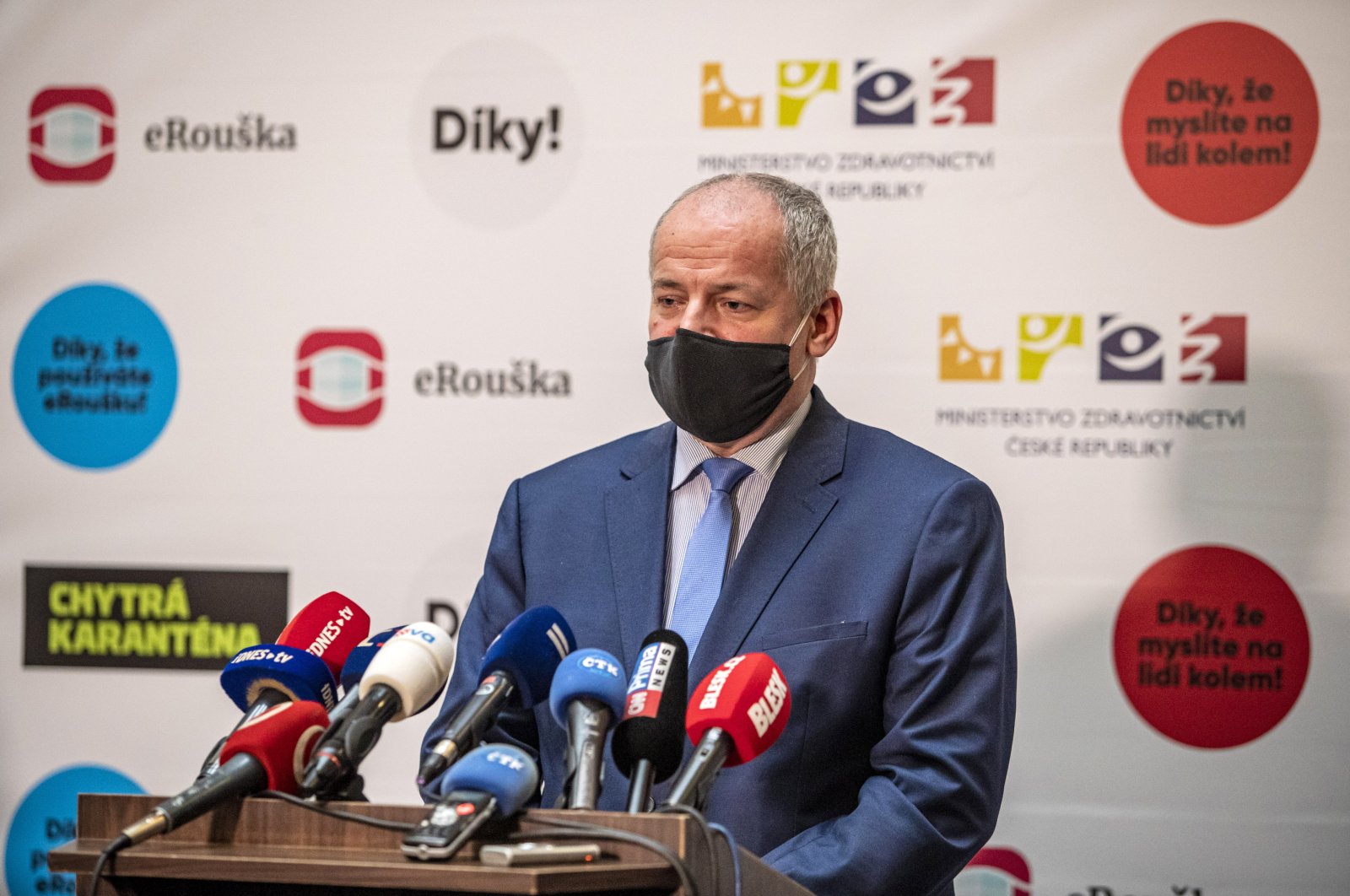 Czech Health Minister Roman Prymula speaks to media during a press conference in Prague, Czech Republic, Oct. 23, 2020. (EPA Photo)