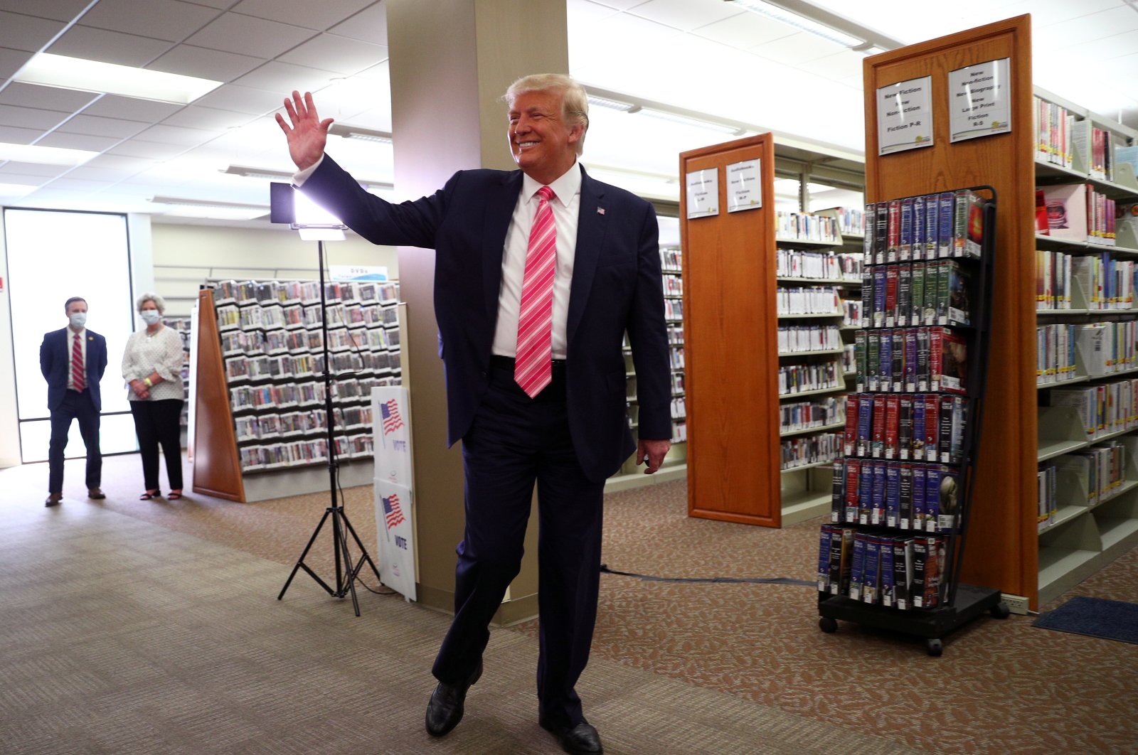 U.S. President Donald Trump waves after voting in the 2020 presidential election at the Palm Beach County Library in West Palm Beach, U.S., Oct. 24, 2020.  (Reuters Photo)