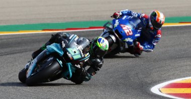 Franco Morbidelli (21) in action during the race, in Aragon, Spain, Oct. 25, 2020. (Reuters Photo)