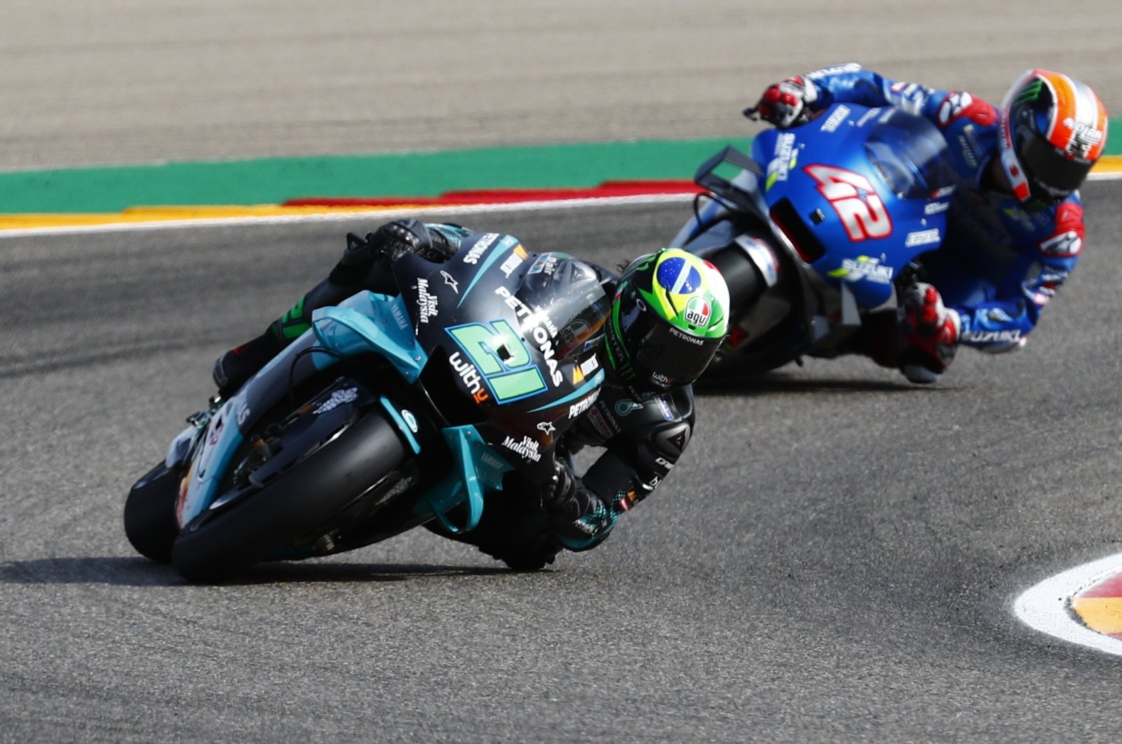 Franco Morbidelli (21) in action during the race, in Aragon, Spain, Oct. 25, 2020. (Reuters Photo)