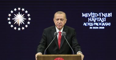 President Recep Tayyip Erdoğan speaks at an event organized for the Mawlid an-Nabi (the birth of the Prophet Muhammad) in the capital Ankara, Oct. 26, 2020. (AA)