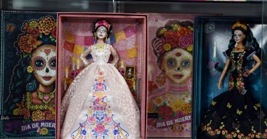 View of two “Catrina” Barbie dolls at the Museum of the Old Mexican Toy in Mexico City, Oct. 20, 2020. (AFP Photo)