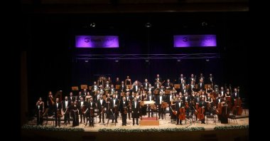 A still shot from the season opening concert of the Gedik Philharmonic Orchestra at Cemal Reşit Rey Concert Hall, Istanbul, Turkey, Oct. 30, 2020.