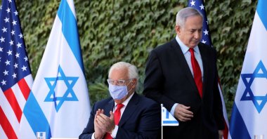 Israeli Prime Minister Benjamin Netanyahu and the U.S. Ambassador to Israel David Friedman attend a special ceremony to sign an extension of the Israel-U.S. scientific cooperation agreement at Ariel University in the Jewish settlement of Ariel, in the Israeli-occupied West Bank, Oct. 28, 2020. (Reuters Photo)