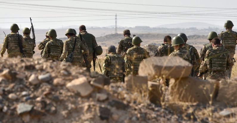 Armenian forces undergo military training before leaving for the frontline in Nagorno-Karabakh, at a range in Armenia's Armavir region, Oct. 27, 2020. (AFP Photo)
