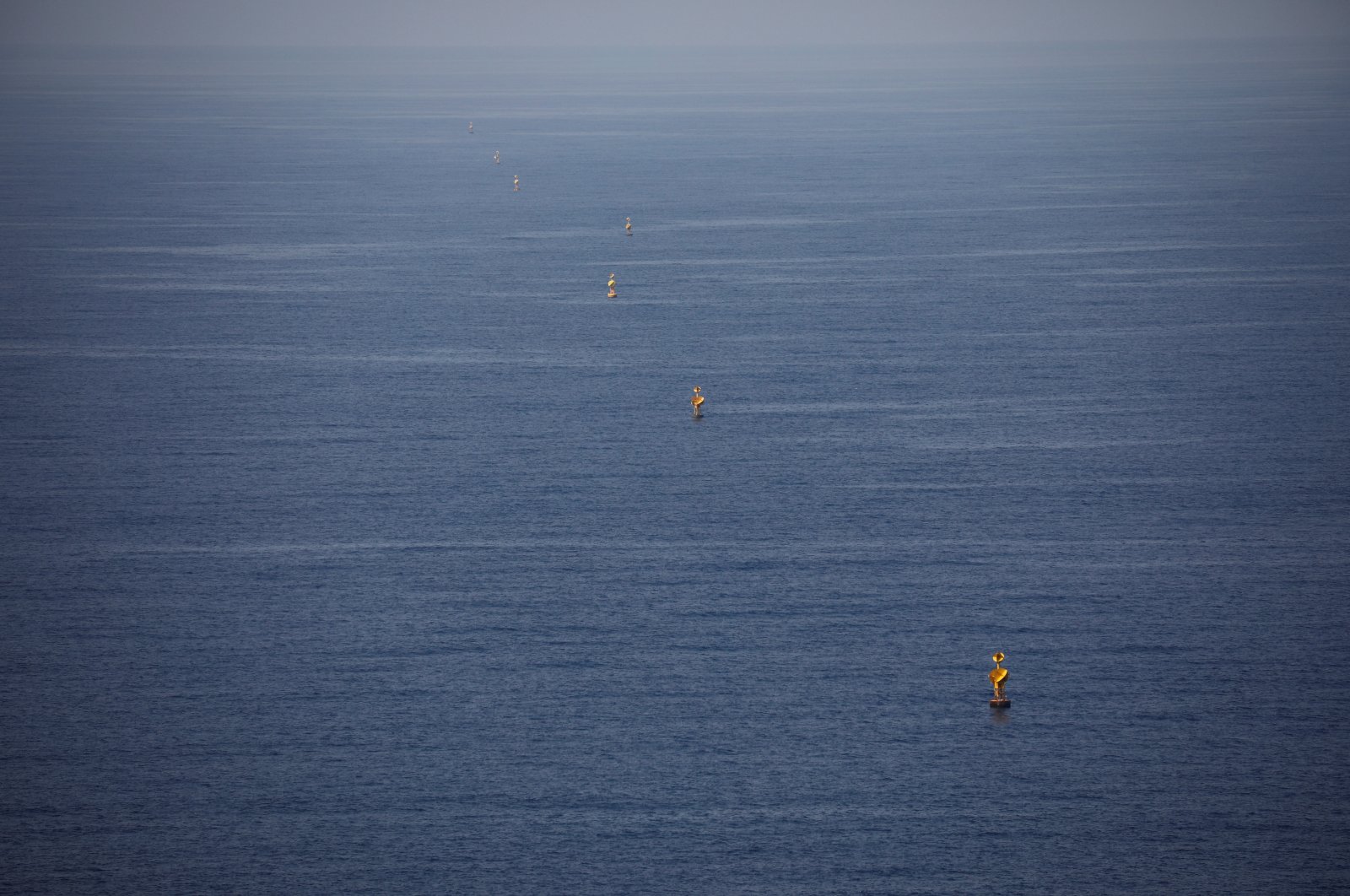 Maritime border markers are seen in the Mediterranean Sea near Lebanon, as seen from Rosh Hanikra, northern Israel, Oct. 28, 2020. (REUTERS Photo)